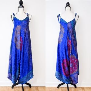 NWT Baizaar Blue Pattered Repurposed Sari Jumpsuit